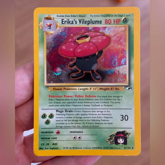 Erika’s Vileplume Holo Rare Gym Hero’s Holographic Pokémon Card - Picture 3 of 3